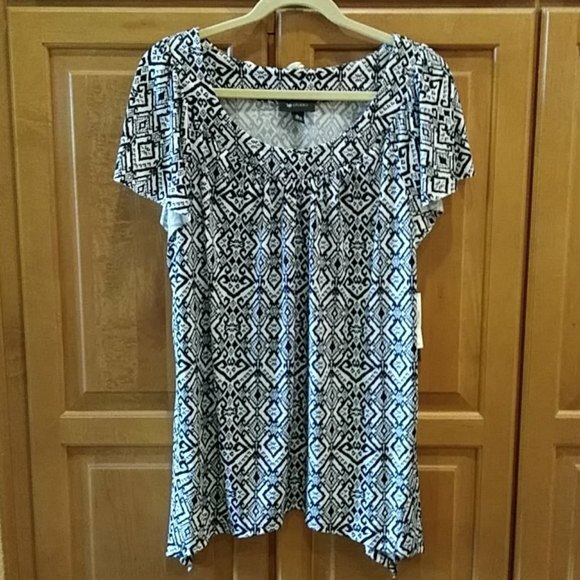 Abstract Print Shark Bite Hem Top Sz XL NWT - Picture 1 of 8